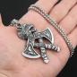 Preview: Vintage Vikings-Halskette mit Doppelaxt-Anhänger, 316L Edelstahl, verblasst nicht, klassische Wolfskopf-Halsketten, nordischer Schmuck